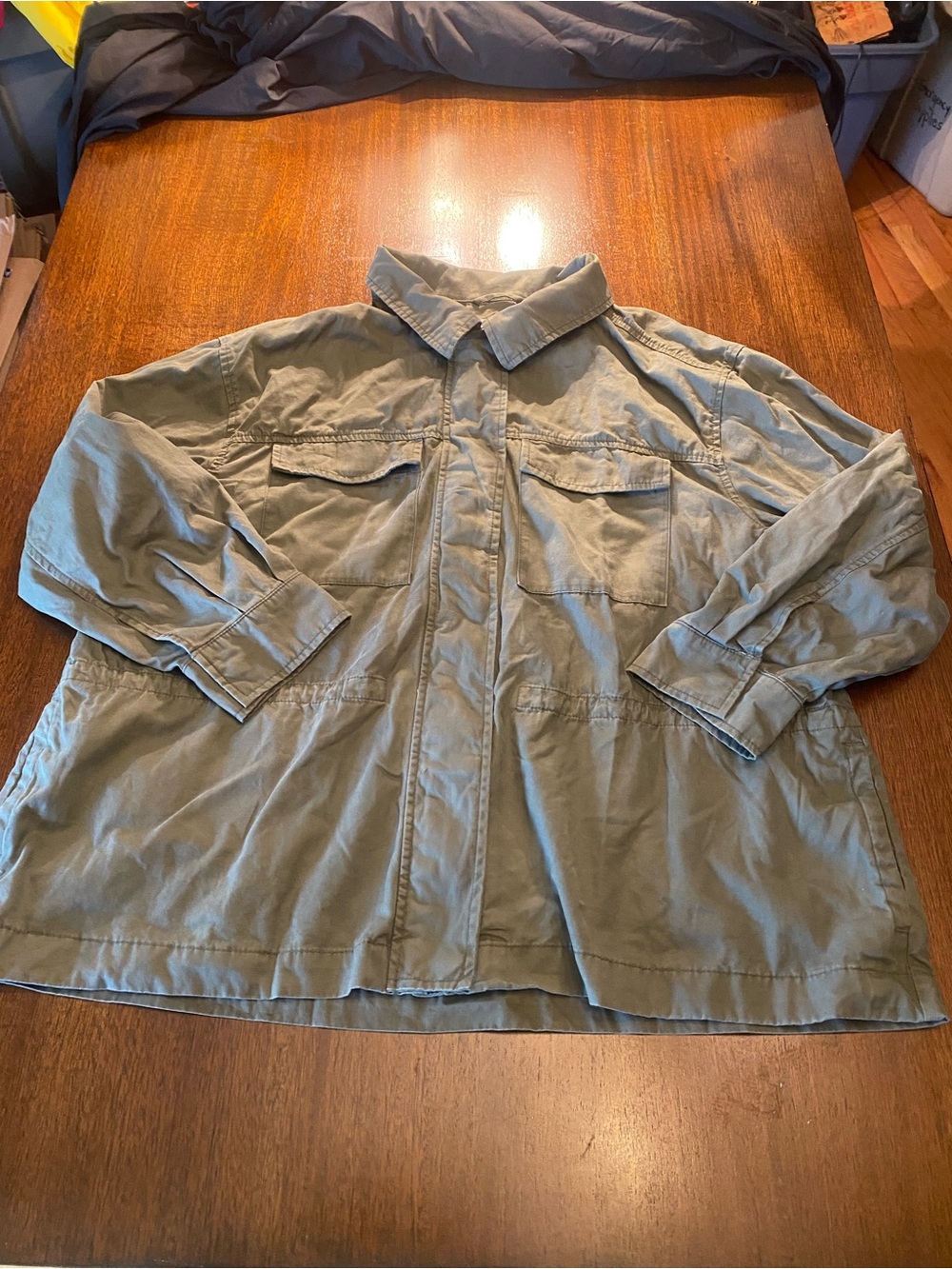 Old Navy Womens XL Olive Green Utility Field Jacket Full Zip Cinch Waist Cargo